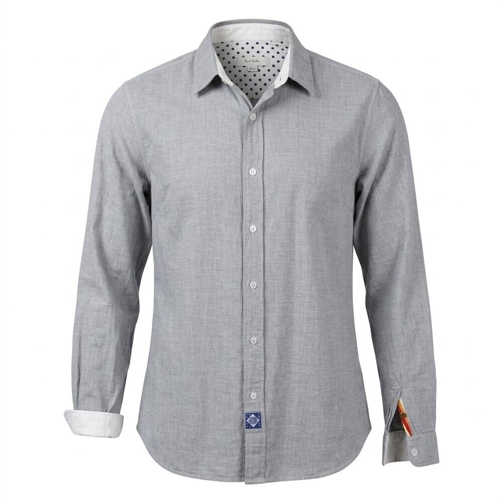 Paul Smith Gray Collared Lightweight Button-Up Dress Shirt Men Size 44